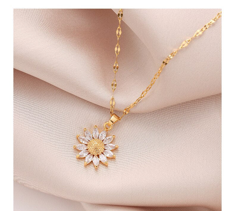 Colar Feminino Dourado Flor de Girassol