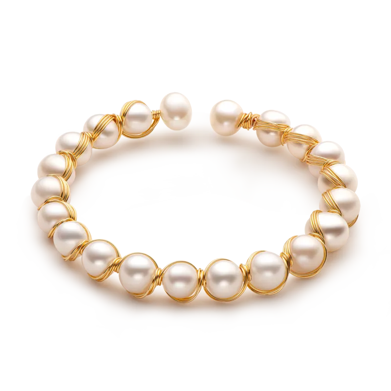 Bracelete de Pérolas de Agua Doce Banhado a Ouro