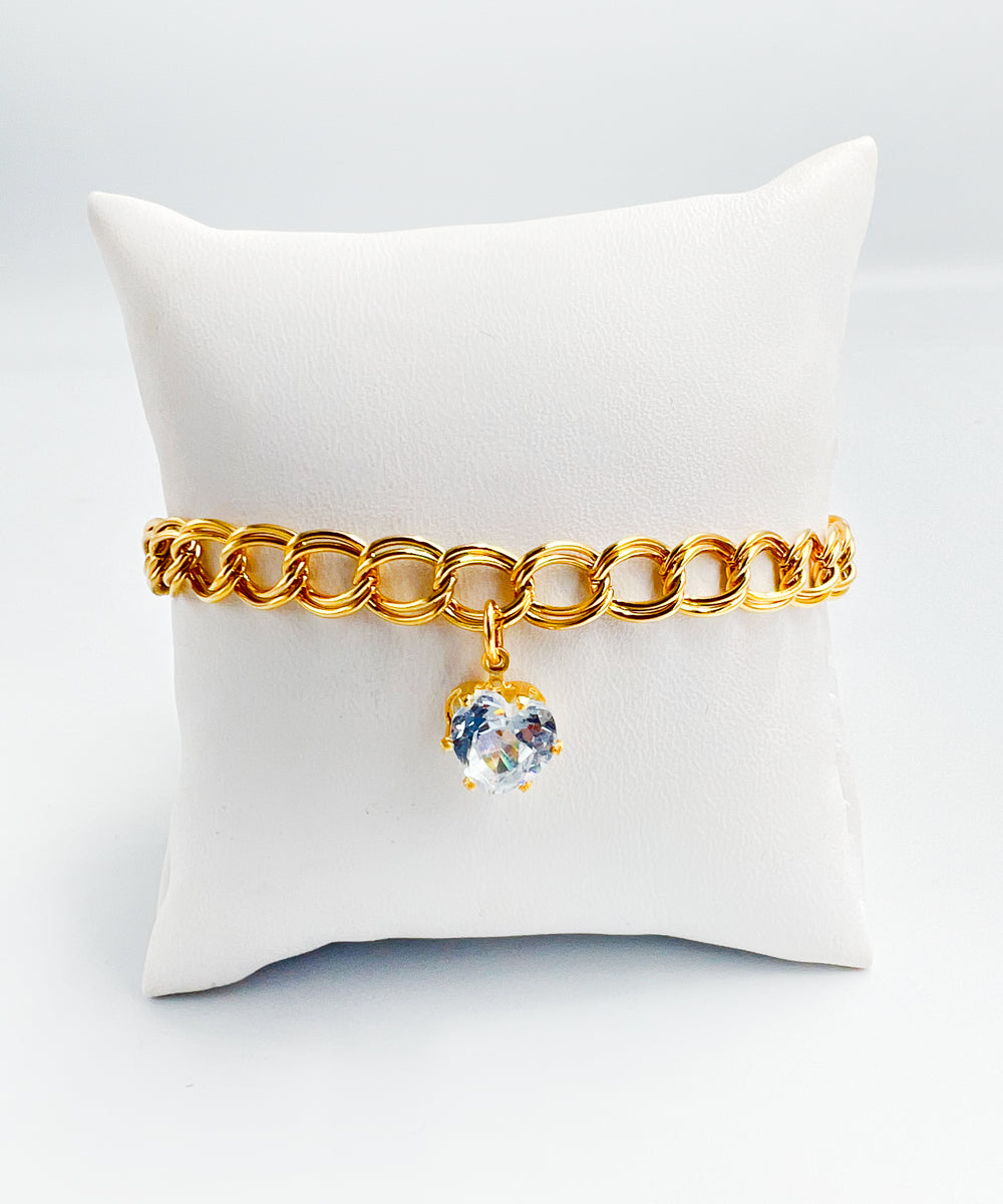 Conjunto Colar e Pulseira Grumet e Brincos de Diamante de Coração