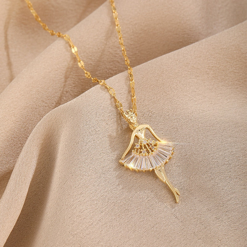 Colar Feminino Dourado Bailarina de Cristal