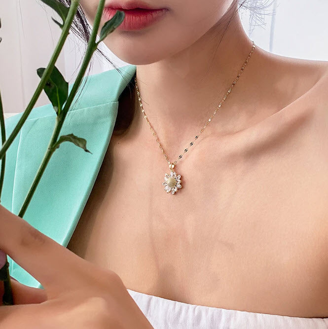 Colar Feminino Dourado Flor de Girassol