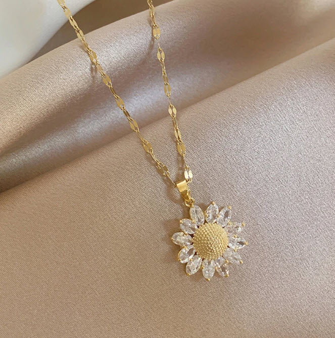 Colar Feminino Dourado Flor de Girassol