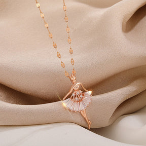 Colar Feminino Dourado Bailarina de Cristal
