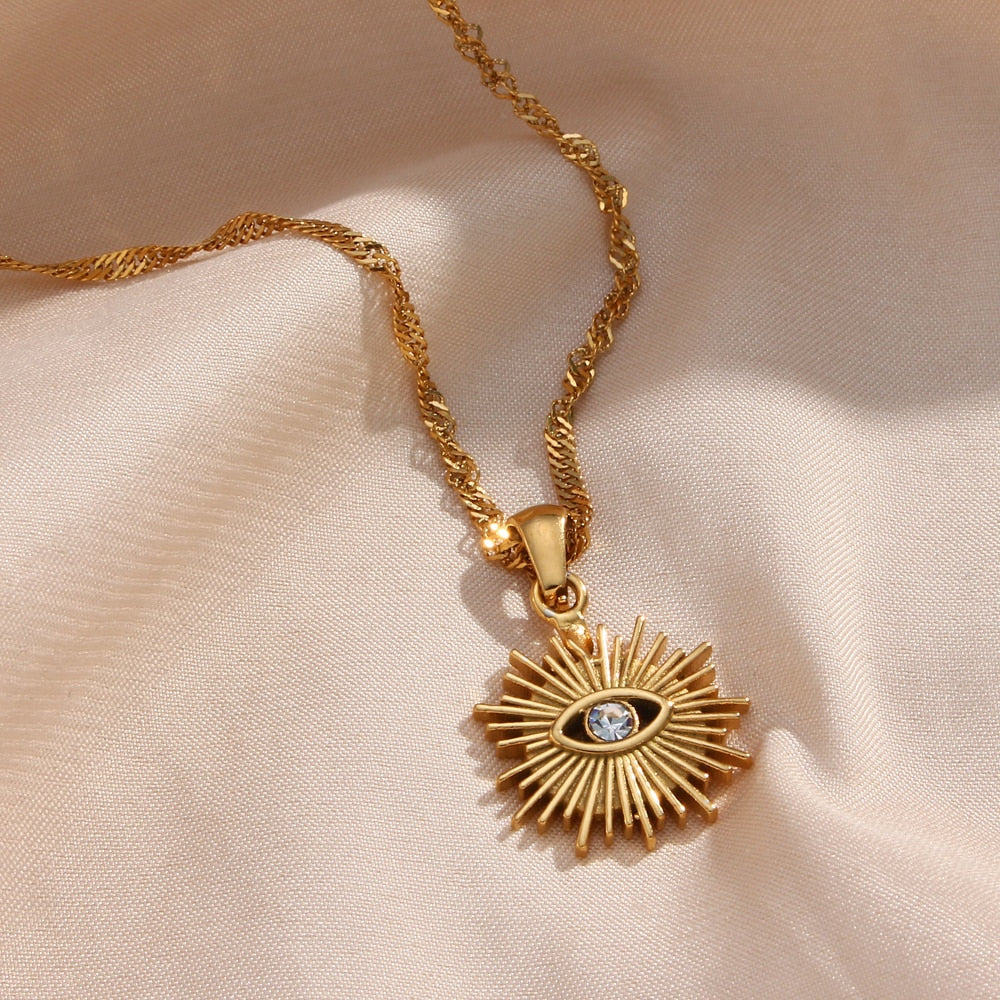 Colar Dourado Sol Olho Grego