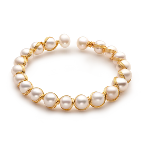Bracelete de Pérolas de Agua Doce Banhado a Ouro