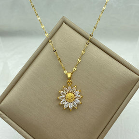 Colar Feminino Dourado Flor de Girassol