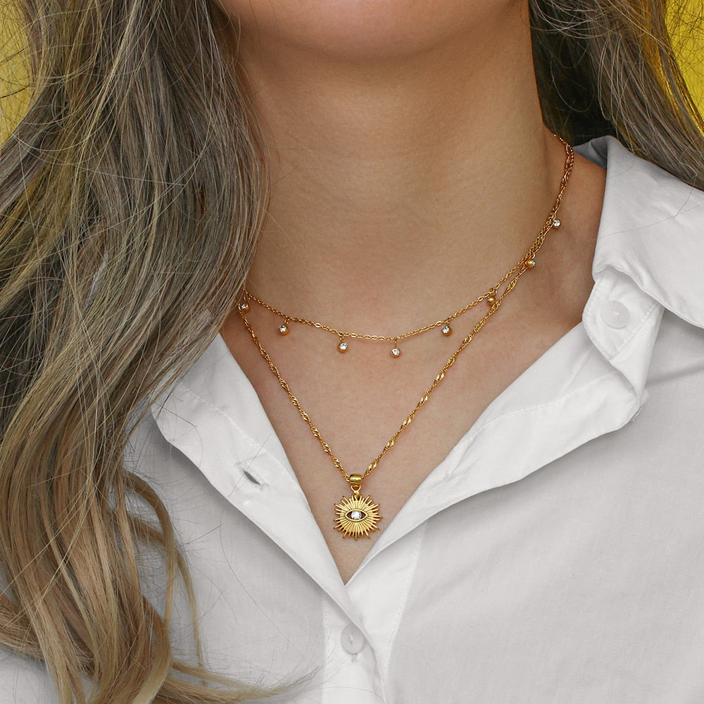 Colar Dourado Sol Olho Grego