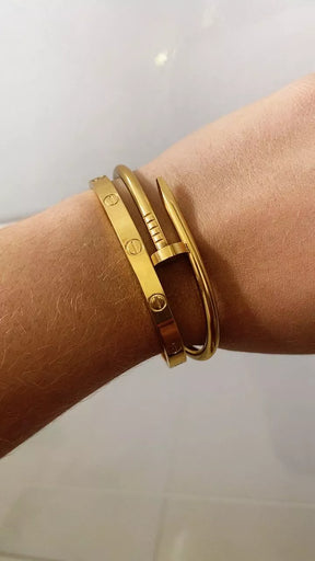 Kit 2 Braceletes Parafusos e Prego Ouro 18k ou Prata 925